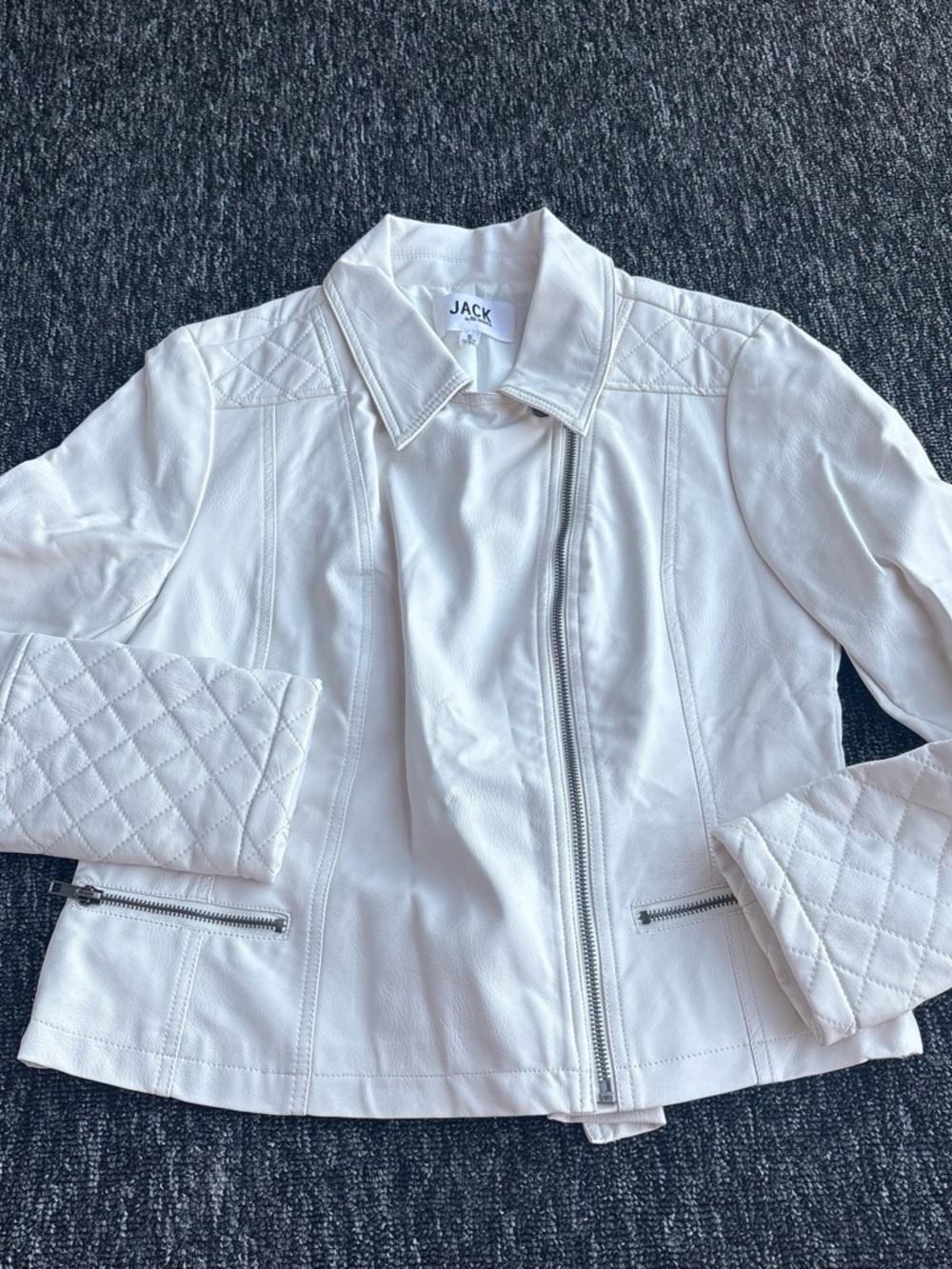 BB Dakota White Quilted Leather Moto Jacket